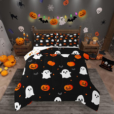 Kids Happy Halloween Comforter Set King Size Pumpkin Bedding Set Bedroom Decor G