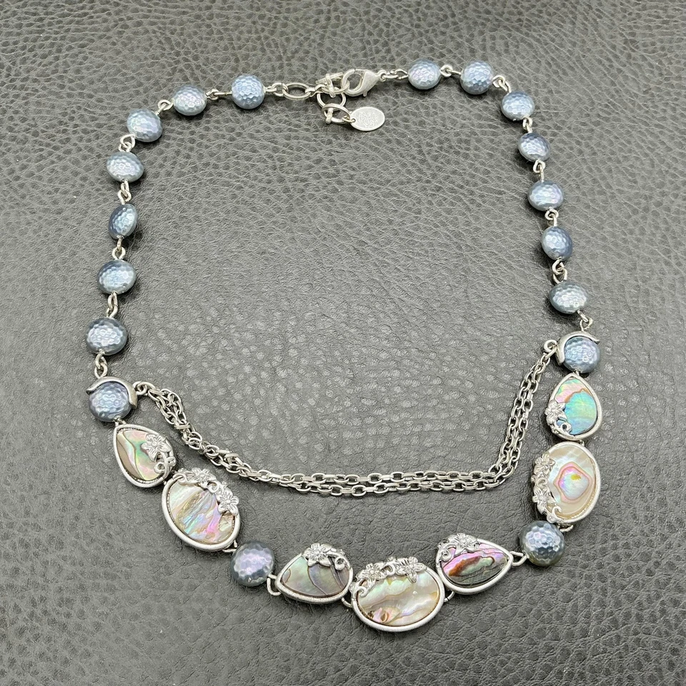 Colar Nine West tom prata concha azul contas declaração em camadas 18" - Imagem 2 de 4