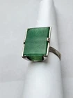 Vintage oblong jade and engraved silver ring adjustable, hall marked, A H size P