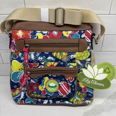 Lily Bloom Bella Turtle Power Crossbody Purse Handbag Blue Green Mutiple Pockets