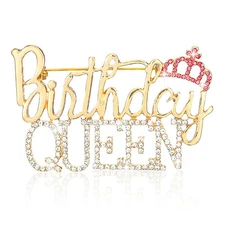 Birthday Brooch Pin Metal, Queen Crown Brooch for Women Sliver Bling Luxury R...