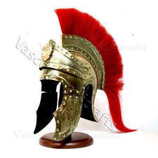 Antique Medieval Roman, Centurion Vintage Helmet Armor Red Crest-Plume