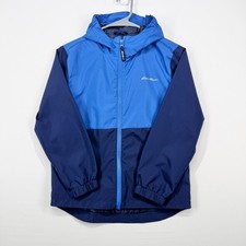 Eddie Bauer Kids Colorblock Hooded Rain Jacket Blue Navy Size S 7/8 Waterproof