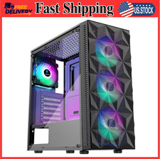 ATX Gaming PC Case Mid Tower Pre-Install 4 RGB Fans Tempered Glass USB 3.0
