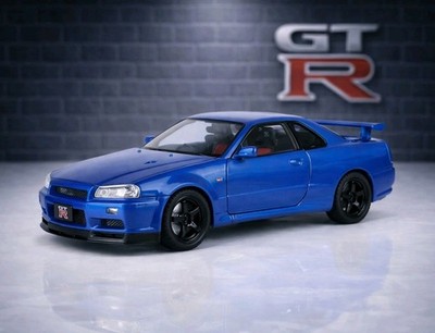 Modellauto 1:18 - Nissan Skyline GTr R34 - mit Licht- & Soundfunktion - blau