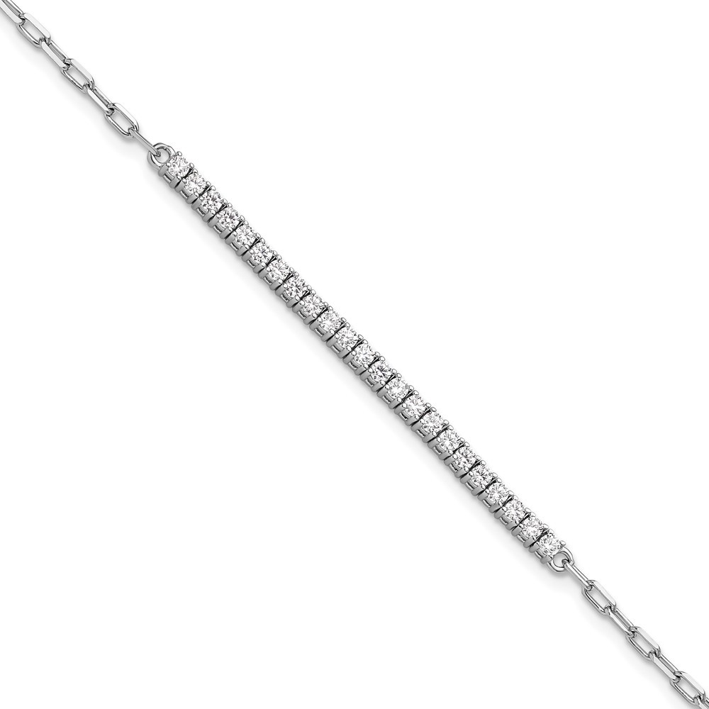Sterling Silver Cubic Zirconia 23 Stone Paperclip Link Chain Bracelet 7