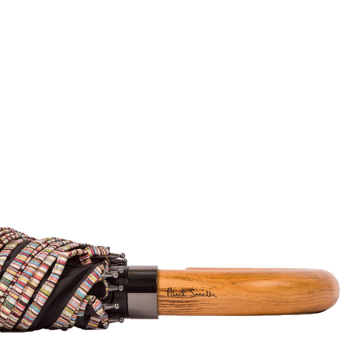 Paul Smith Signature Stripe Compact Umbrella with Crook Wooden