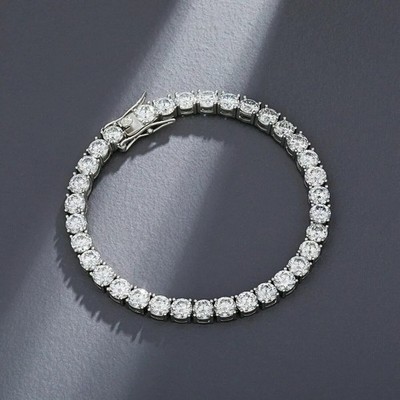 Tennisarmband 10 Karat Rundschliff Laborgefertigt Diamant 14 Karat Weißgold-Finish 7 Zoll