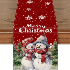 13"x72" Snowman and Woman Festive Holiday Dinner Christmas Table Runner
