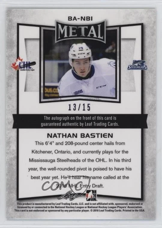 2015-16 Leaf Metal Purple Prismatic /15 Nathan Bastian Bastien #BA-NB1 Auto - Image 2 of 2