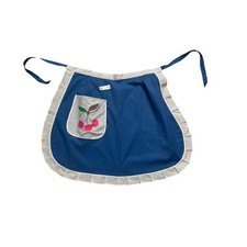Vintage Style Half Apron With Cherry Detail Gingham Ruffled Border  Pocket