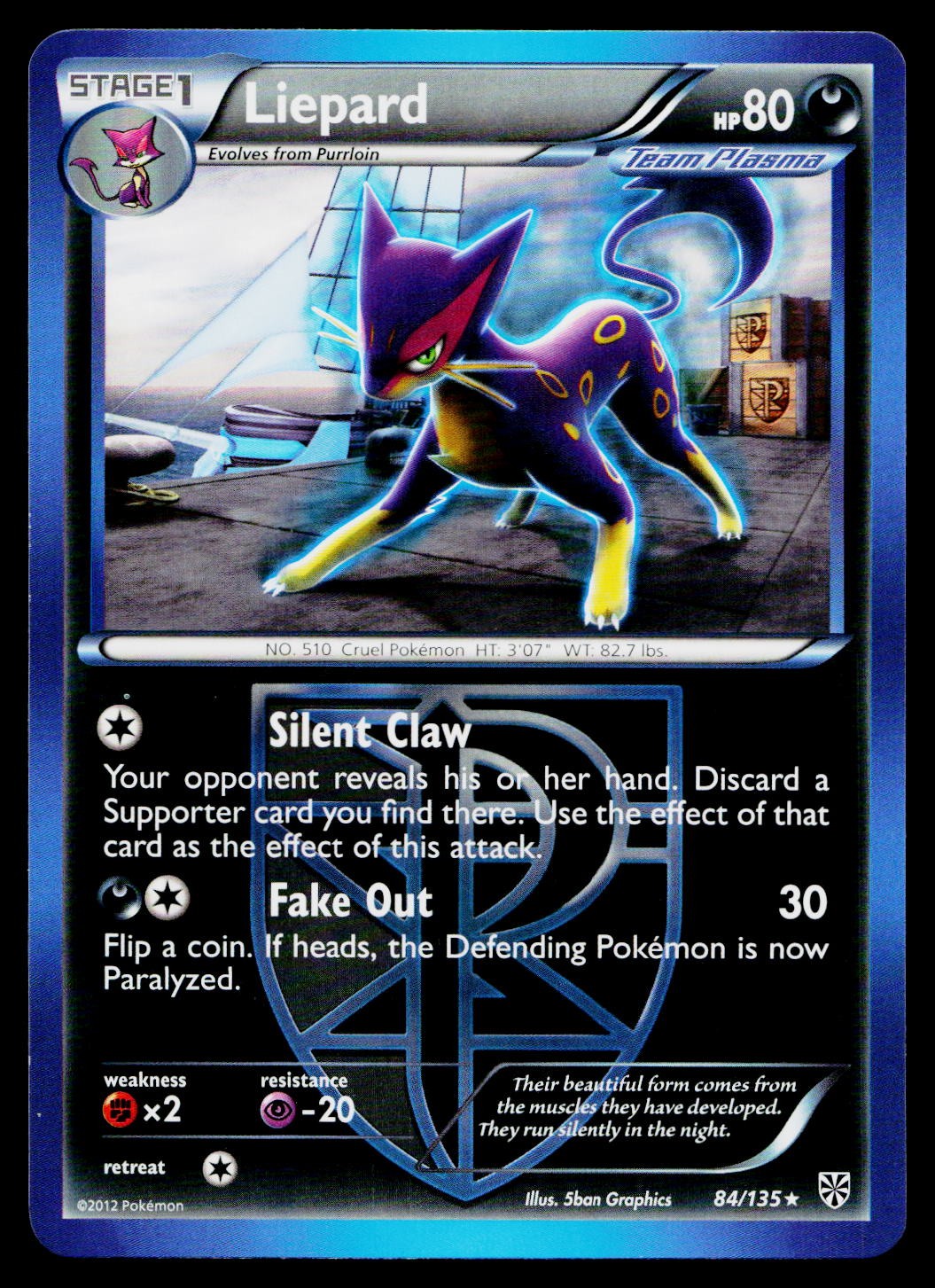 Liepard 84/135 Rare Plasma Storm Pokemon Lightly Played