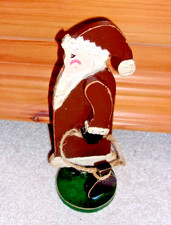 VINTAGE WOOD SANTA FATHER CHRISTMAS JOINTED ARMS ROUND BASE 7.25"
