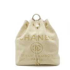 Chanel Velour Leather Backpack Women Beige One Size
