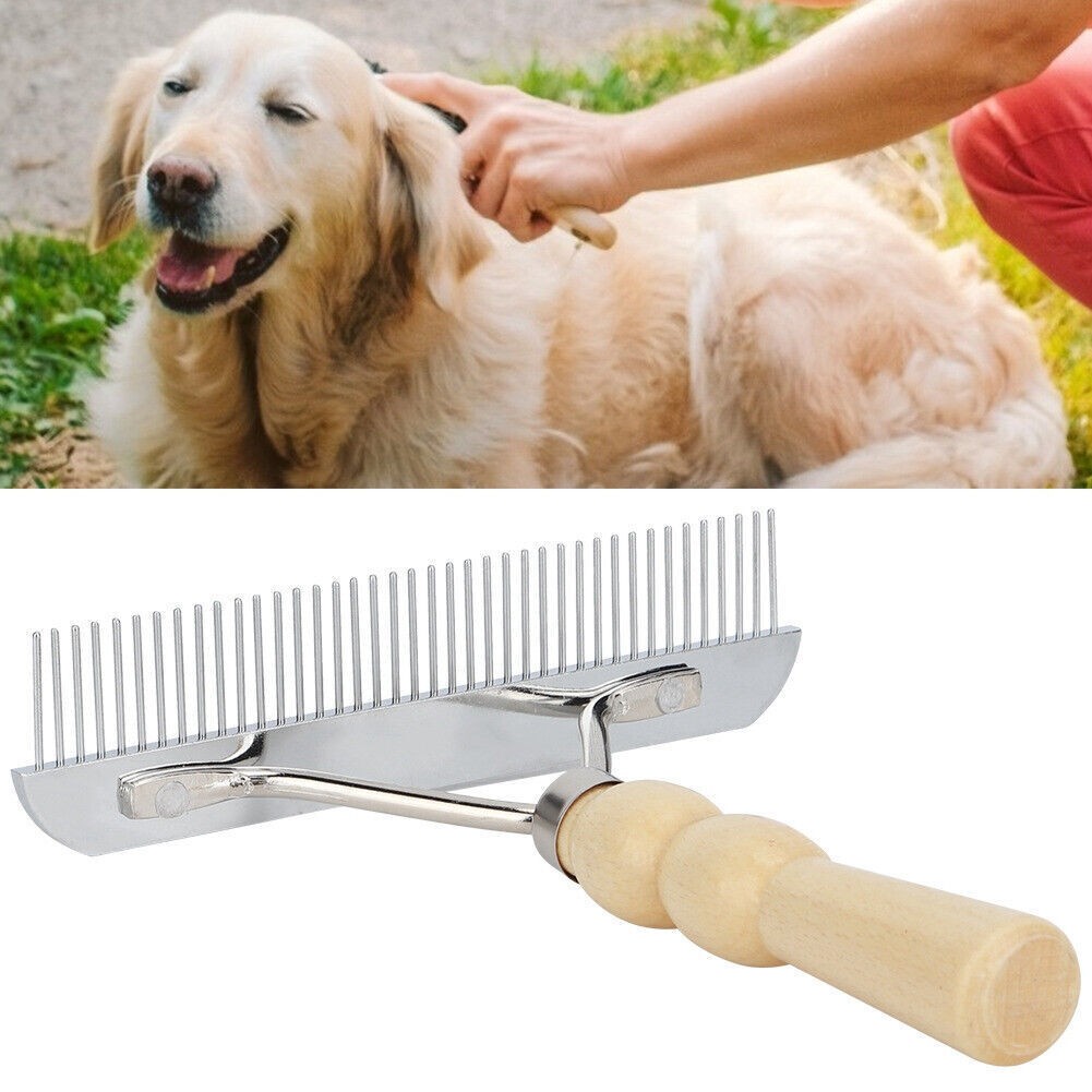 Pet Grooming Massage Comb Hair Removal Shedding Cleaning Wooden Handle Tool