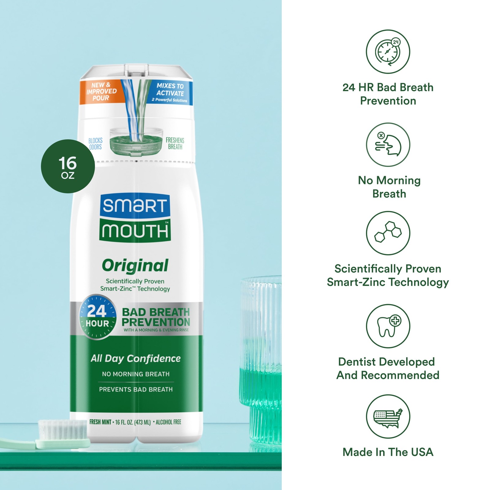 (2 pack) SmartMouth Original Activated Breath Rinse 16 oz, Adult