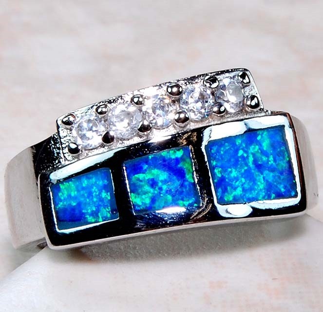 Australian Opal Inlay 925 Solid Sterling Silver Ring Sz 6 GA3-4