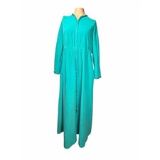 Vanity Fair Turquoise Zip Front House Dress Robe HOUSECOAT Medium USA