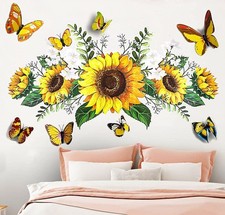 Sunflower Wall Stickers with 3D Butterfly Sticker, Yellow Sunflower-1