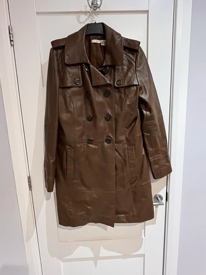 Ladies Genuine Leather Brown Trench Coat Size 16 - Image 3 of 4