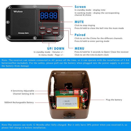 Wuloo Home 500m Wireless Driveway Alarms System Outdoor Motion Sensors Detectors - Picture 41 of 42