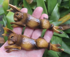 Cuckoo Clock Rabbits old hand carved 2 trim pieces Germany