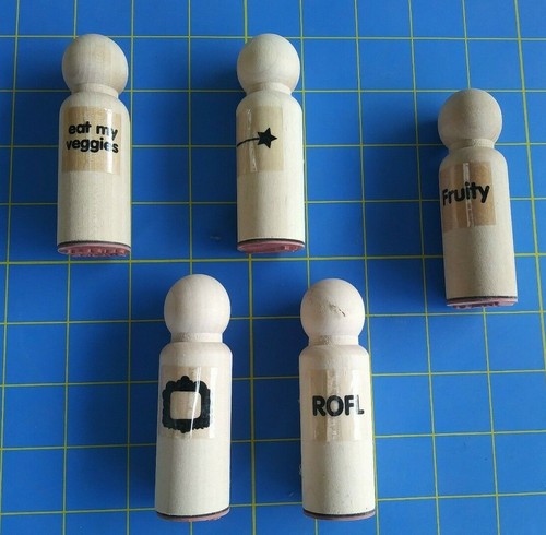 Lot Of 5 Rubber Stemps. Fruity. eat my veggies. ROFL.