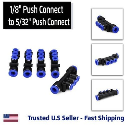 5 Pack, Pneumatic Manifold Fitting, 2 to 1 Push Connect 3/8'' Tube to 1/4'' Tube