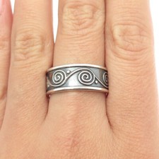 925 Sterling Silver Vintage Mexico Swirl Band Ring Size 9.5