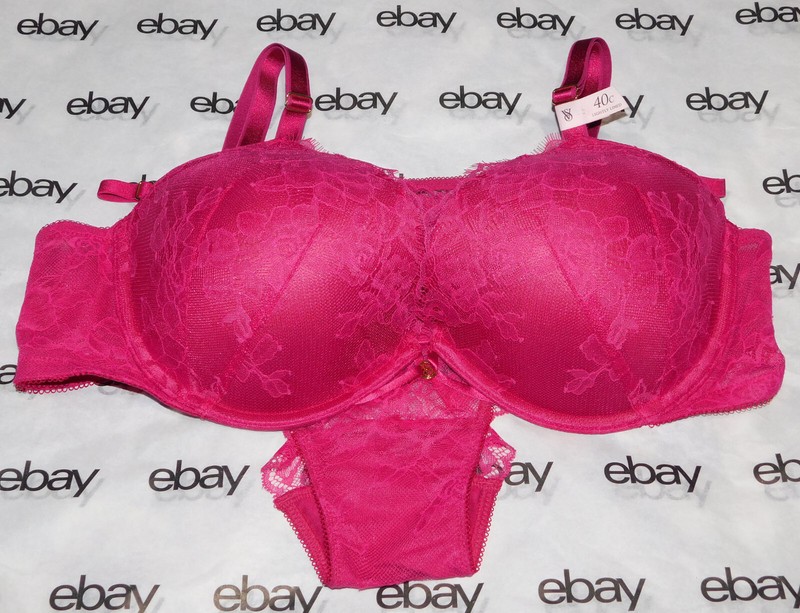 NEW Victoria's Secret Very Sexy Demi Bra Hot Pink Lace 40C & Brazilian Set XL VS