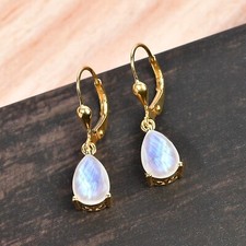 Teardrop Rainbow Moonstone Lever Back Dangle Earrings 925 Sterling Silver