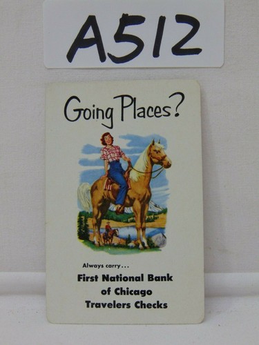 FIRST NATIONAL BANK OF CHICAGO 1956 WALLET POCKET CALENDAR TRAVELERS CHECK AD