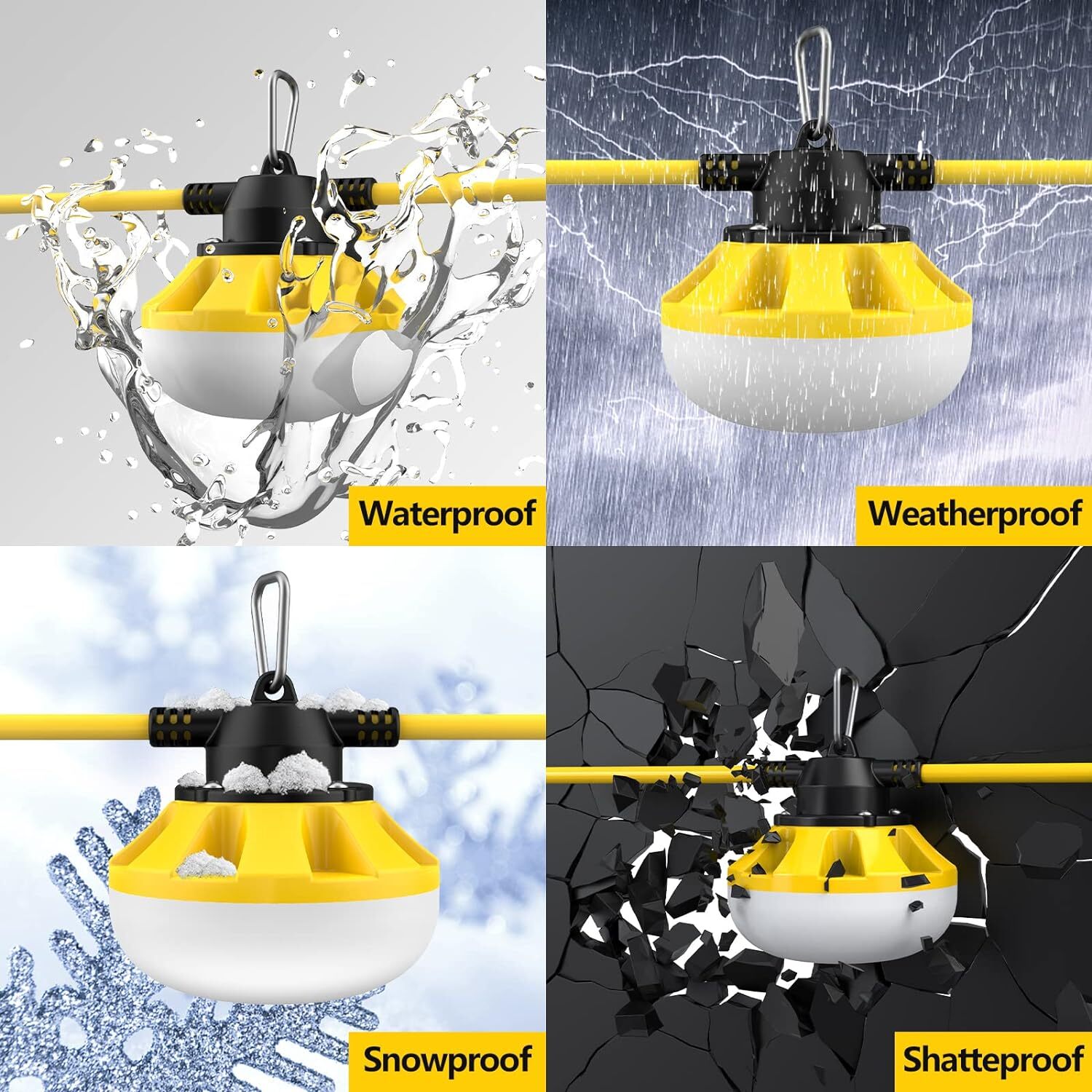 200FT Construction String Work Lights 20000LM Connectable Industrial Waterproof