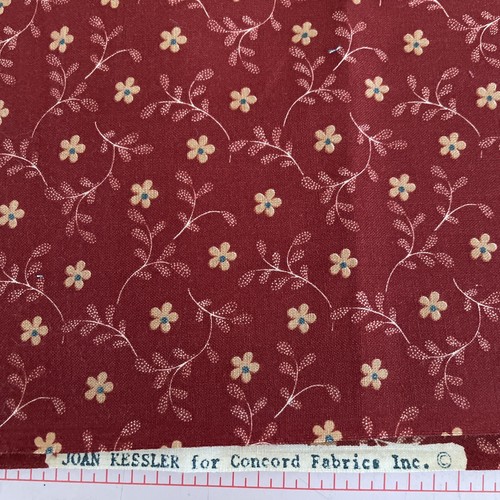 Dark Red Mini Yellow Tan Flowers Tossed Joan Kessler 1.3 Yards - Picture 3 of 3