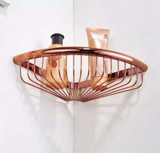 Rose Gold Wall Mounted Bathroom Corner Shower Caddy Shelf Storage