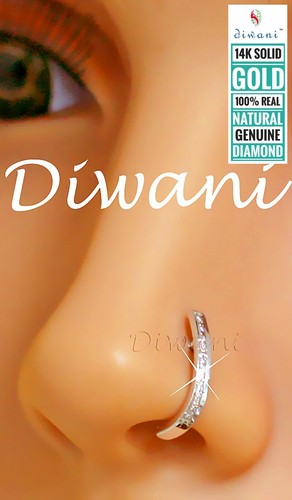 Natural 10 Si Diamonds Wedding Nose Hoop Bali Piercing Ring Pin Stud Screw 14k - 第 7/12 張圖片