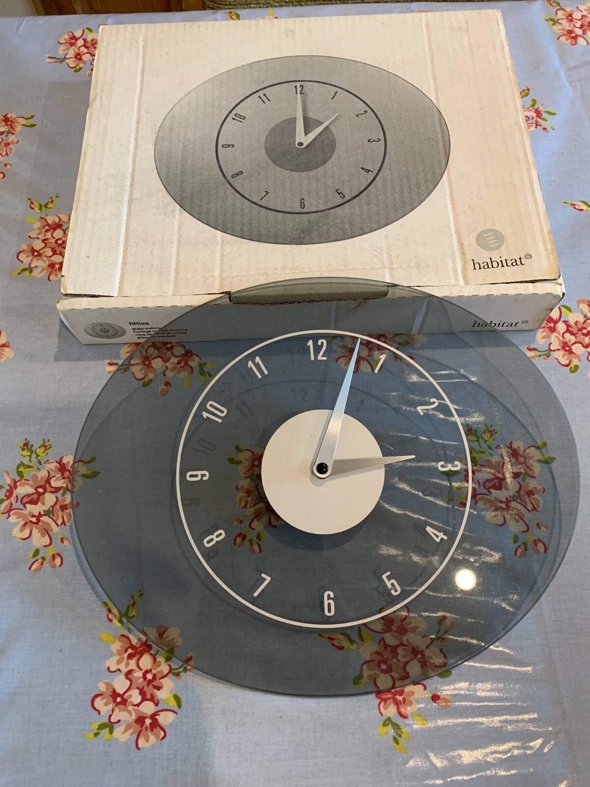 Habitat Glass Clock Fifties Style Smoked Grelly UK