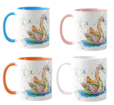 Schwan Vogel Tiere Aquarell Kunst farbig Becher Tasse Büro Zuhause Geschenk