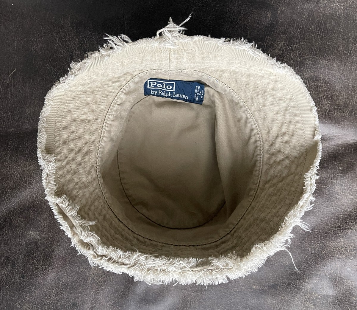 Y2K Polo Ralph Lauren 90s Bucket Hat Solid Khaki Distressed Edges