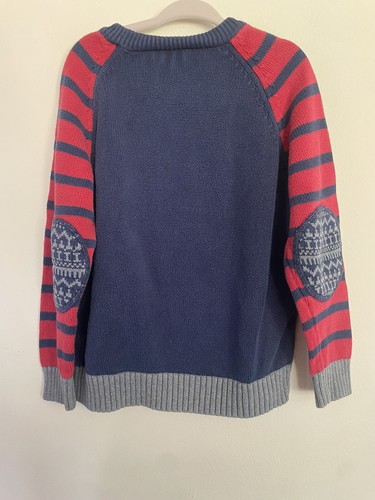 Hanna Andersson sweater fair isle elbow patches size 110 / 5 blue red holiday - Picture 5 of 5
