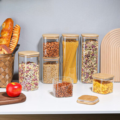 Glass Pasta Storage Box with Lid 73 oz Set of 3, Clear Storage Jars