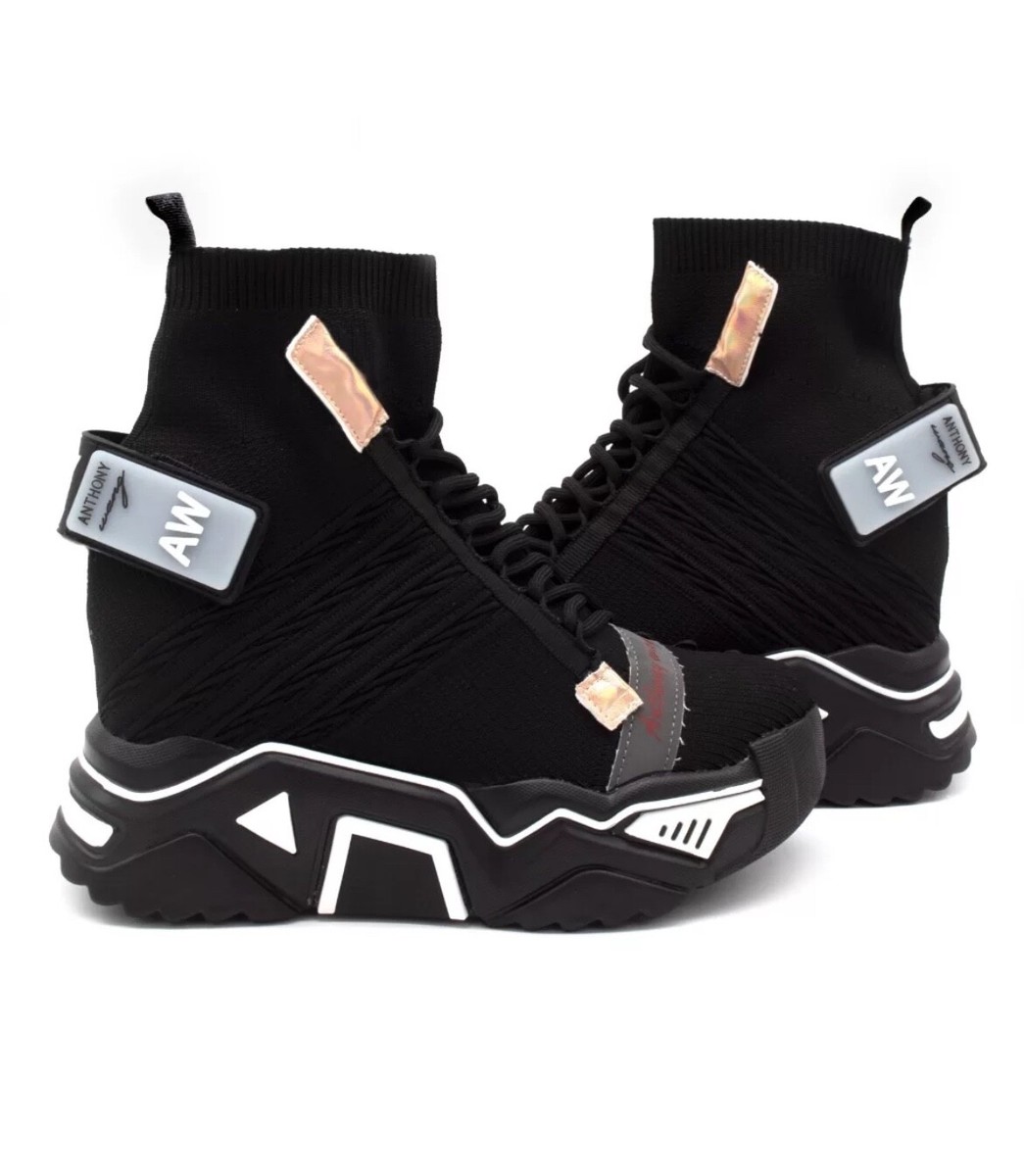 ●ONE BRILLIANT● GiaOB519BlackSG Gia-OB519-BlackSG Anthony Wang Damson Pull OnKnit Platform Sneaker Boots 4