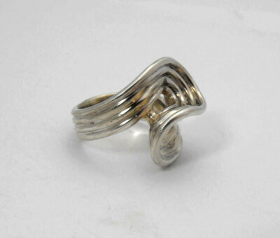 SOLID STERLING SILVER Heavy Free Form Curvy Modernist Design Ring Band 10.8 Gr