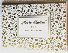 Holiday Party Invitations Elegant Gold Foil Design Classic 8 Count +Envelopes