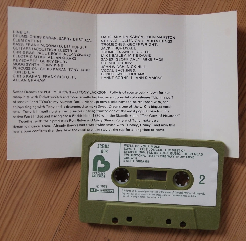 SWEET DREAMS - WE'LL BE YOUR MUSIC (BRADLEYS ZCBRA1008) 1975 UK CASSETTE TAPE - Image 3 of 4