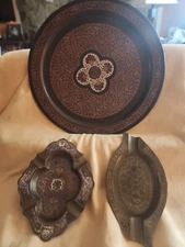 Vintage Brass Tray & 2 vintage brass ashtrays 