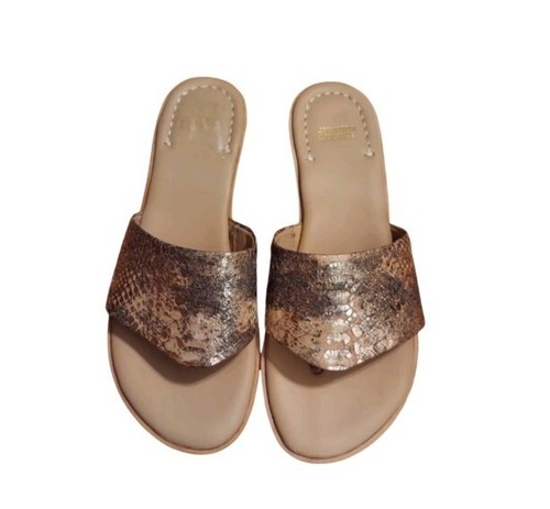 Johnston & Murphy Metallic Gold Leather Snakeskin Raney Sandals Size 7