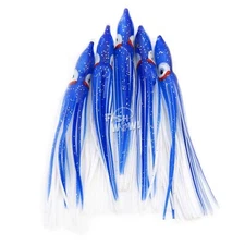 Fish WOW!® 4.75" Fishing Squid Skirts Octopus 12cm soft Hoochies blue white lot