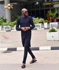 men's african kaftan top and pant set ,african men  s clothing-blue