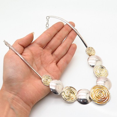 925 Sterlingsilber 2-farbig Rose Blumenmuster Runde Glied Kette Halskette020''